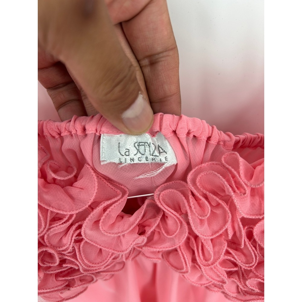 La Senza Lingerie Pink Ruffle Rosette Babydoll Chemise Sheer Nightgown Small - Picture 7 of 13